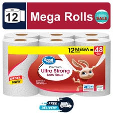 Great Value Ultra Strong 2-Ply Toilet Paper, 12 Mega Rolls, Compare to Charmin®