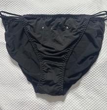 Vintage Size 10 Silky Smooth String Bikini Panties Silver Moon Unique Black