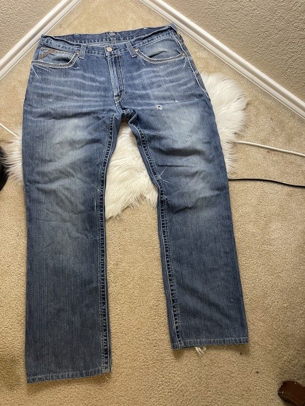 Ariat Relaxed Boot Cut Jeans Mens 36x36 Light Wash Distressed Western Denim