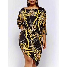 Cameo USA Women Black and Gold Chain Print Dress size L/ XL
