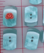12 Fine 2 Hole Vintage Buttons Aqua Blue Pearlized Rounded Rectangle 1" Italy