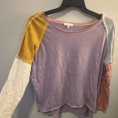White Birch Colorblock Knit Blouse Purple Yellow Pink Long Sleeve Women's Size M