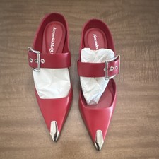 Alexander McQueen Red Leather Pointed Toe Mule Buckle Strap Women’s 7.5 Box