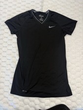 Nike Pro Combat Dri-Fit Shirt Womens Small Black Fitted V-Neck Short Sleeve
