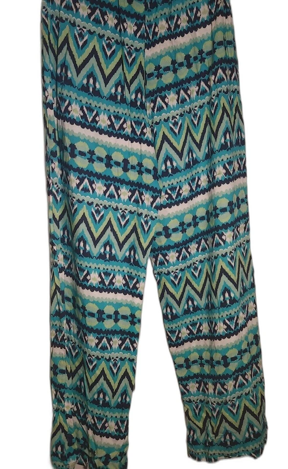 Pantalones NTCO Nomadic Traders Boho Geo Métrico Verde Azul Talla S Foto 4 de 4