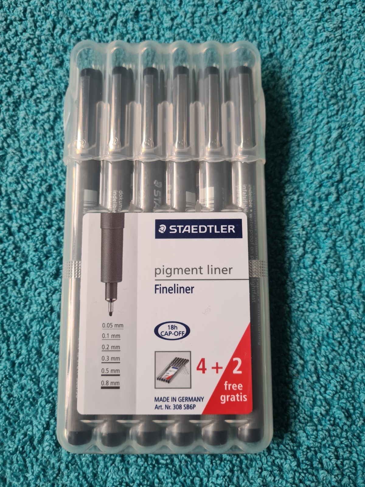 Staedtler Pigment Liner, Fineliner, pack of 6, 0.05/0.1/0.2/