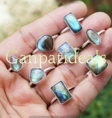 Labradorite Gemstone Rings 500pcs Wholesale Lot 925 Silver Plated Jewelry