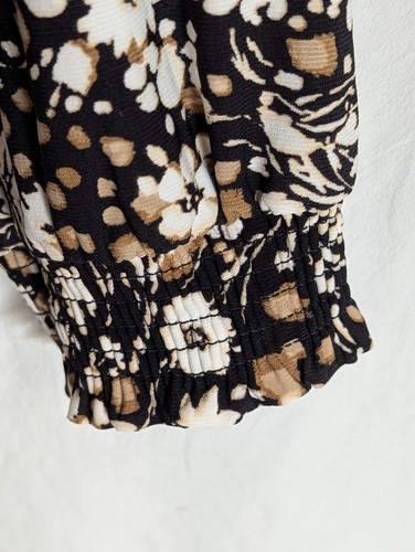 Anne Klein New Floral Print Black Tan White Long Sleeve Pullover Blouse Sz L - Picture 5 of 11