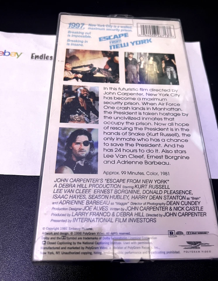 Escape From New York VHS Video Tape FACTORY SEALED Watermark rare - Image 2 of 4