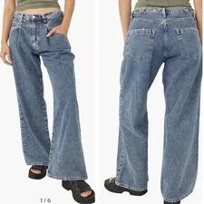 We The Free Luca Super Slouch High Waist Wide Leg Jeans Pleated Sz 24 Boho