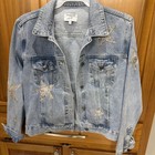 White Washed Women’s Jean Jacket With Leather Stars Size large