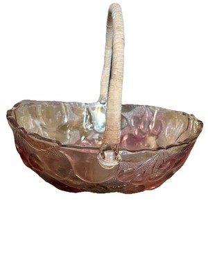 Indiana Glass Fruit Bowl Wicker Rattan Handle 10'' Decor 