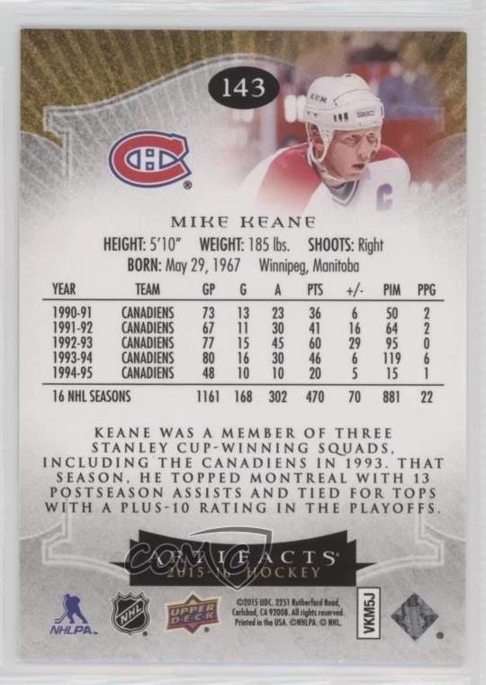 2015-16 Upper Deck Artifacts Legends Emerald /99 Mike Keane #143 - Image 2 of 2