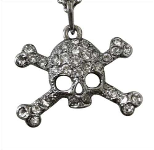 Vivienne Westwood Crystal Skull & Crossbones Necklace Silver Length: 17.3"