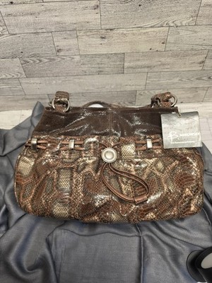 B. Makowsky Snake Embossed Leather Shoulder Bag NWT Brown Leopard Lining Hobo