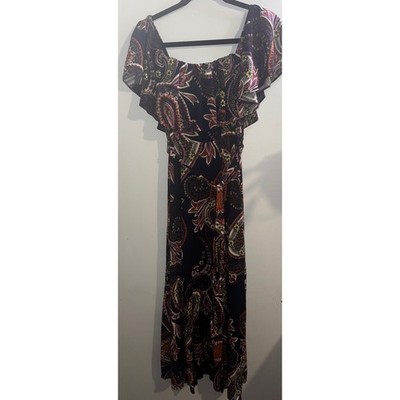 Baltic Born Navy Paisley Off Shoulder Ruffle Maxi Dress Womens Small Boho