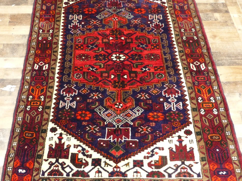 4'4"x7' Unique Handmade wool Authentic Antique Vintage Hamedan Oriental area rug - Image 2 of 4