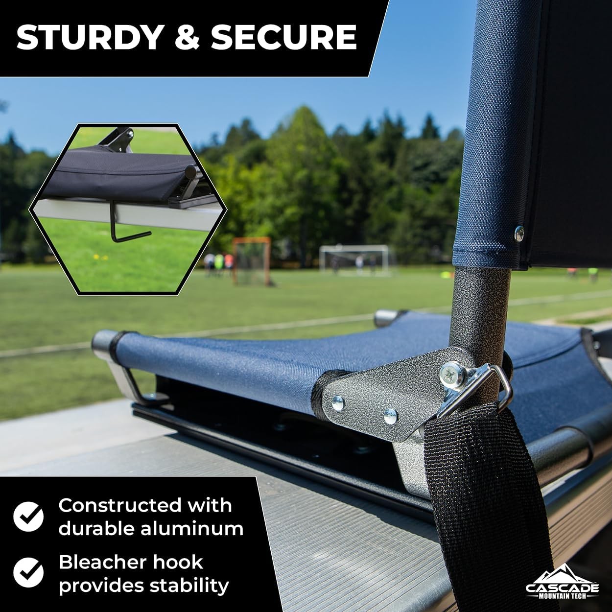 Cascade Mountain Tech Portable Folding Steel Stadium Seats Regular 17", Black 