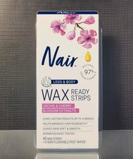 Nair Wax Ready Strips, Hair Removal Wax Strips For Legs and Body, 40 Count