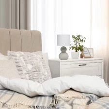 Simple Designs Stone Age Table Lamp Taupe: Ceramic Body, Drum Shade