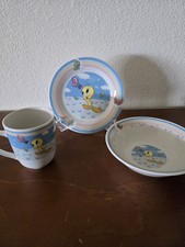 Vintage Warner Bros Looney Tunes Tweety Bird Gibson Bowl,Plate Cup Set Ceramic