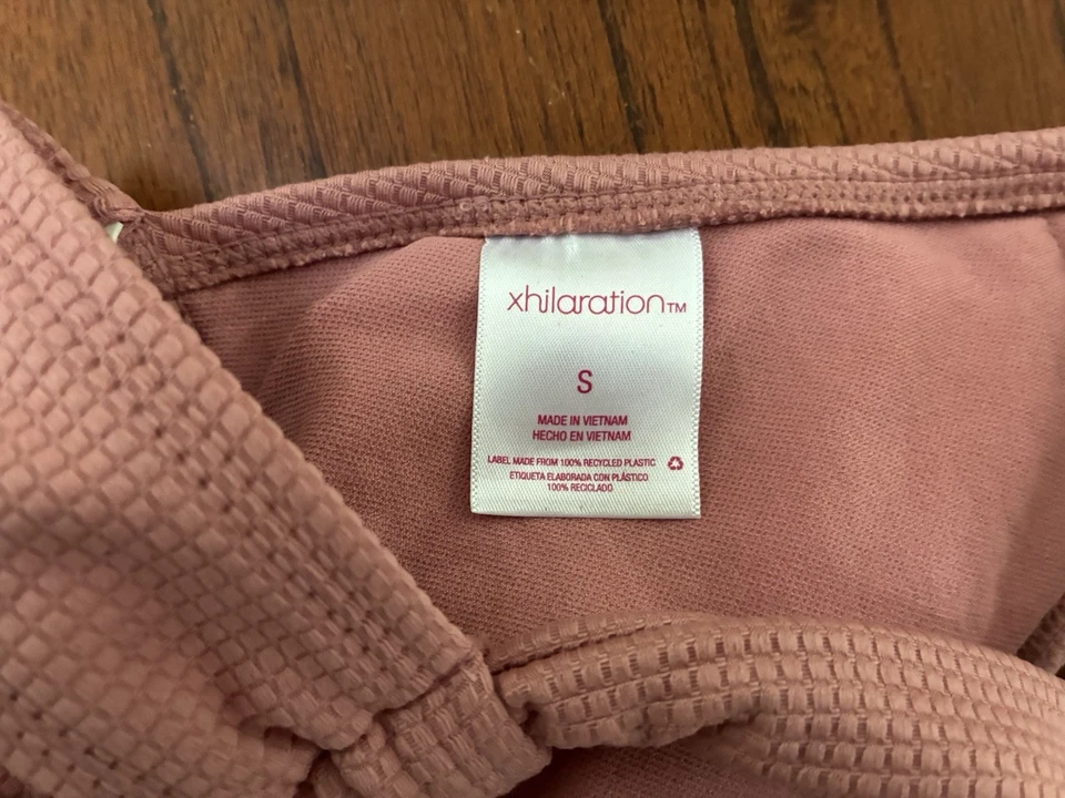 Xhilaration Women's Solid Pink Textured Cross Strap Padded Triangle Bikini Top S - Image 3 of 4