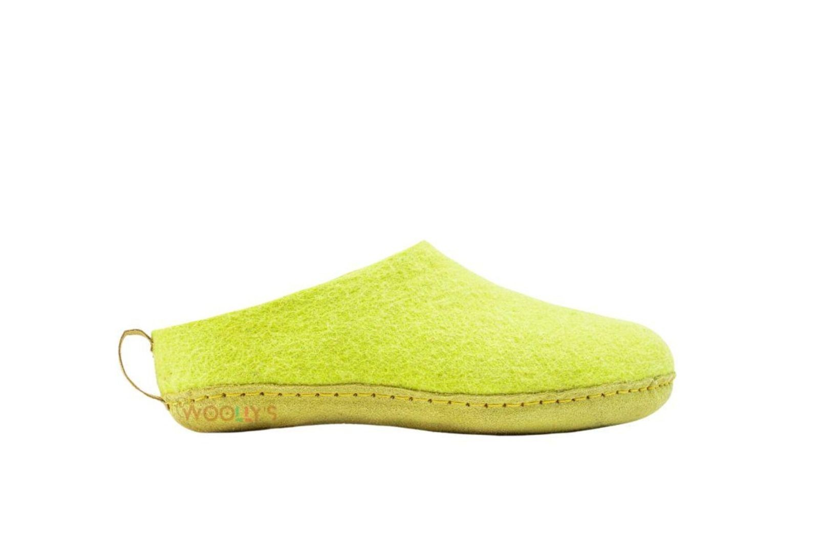SAOLA Handmade Woollyes Indoor Open Heel Slippers With Leather Sole in Lime Green