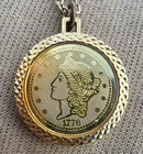 Gold Tone Coin Pendant Necklace with 1776 Lady Liberty Cable Chain