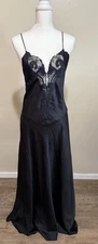 Vintage Carole Hochman Black Lace long Dress Nightgown SZ large 