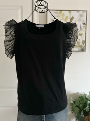 Siani Milano Black Knit Square Neck Chiffon Ruffle Sweater Vest Size M