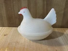 Vintage White Milk Glass Chicken Hen On Nest Covered  Dish