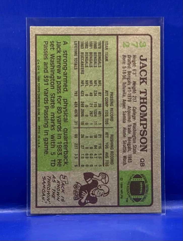 Jack Thompson, 1984 Topps, #372, Tampa Bay Buccaneers - Image 2 of 2