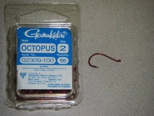 GAMAKATSU OCTOPUS RED FISHING HOOKS 100 PK SIZE 2 STOCK #02309-100 RED