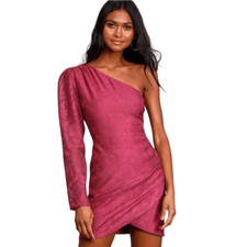 Lulus Dress Womens Small Magenta Burnout Floral Print One Shoulder