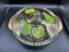 Fire King Georges Briard Covered Casserole 2 Qt Pears & Apples Green Blue Gold