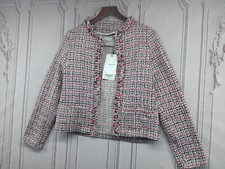 Nwt Stradivarius Blazer Womens Sz M Pink Barbiecore Woven Open Fringe Pockets Ec