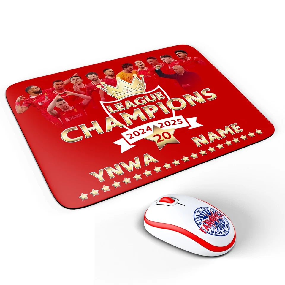THEFANATICS Liverpool League Champions Mouse Mat Winners 2025 Personalised Football LIVCHA3