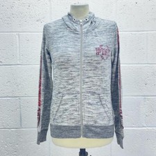 PINK GREY MARL HOODIE JACKET EMBROIDERY SPELLOUT Y2K GYM UK XS