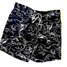 Nautica Swim Short Men Size XL Navy with Sail Fish Design Elastic Back
