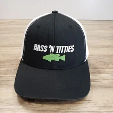 Bass 'N Titties Hat Cap Snapback Black White Mesh Back Embroidered Adj