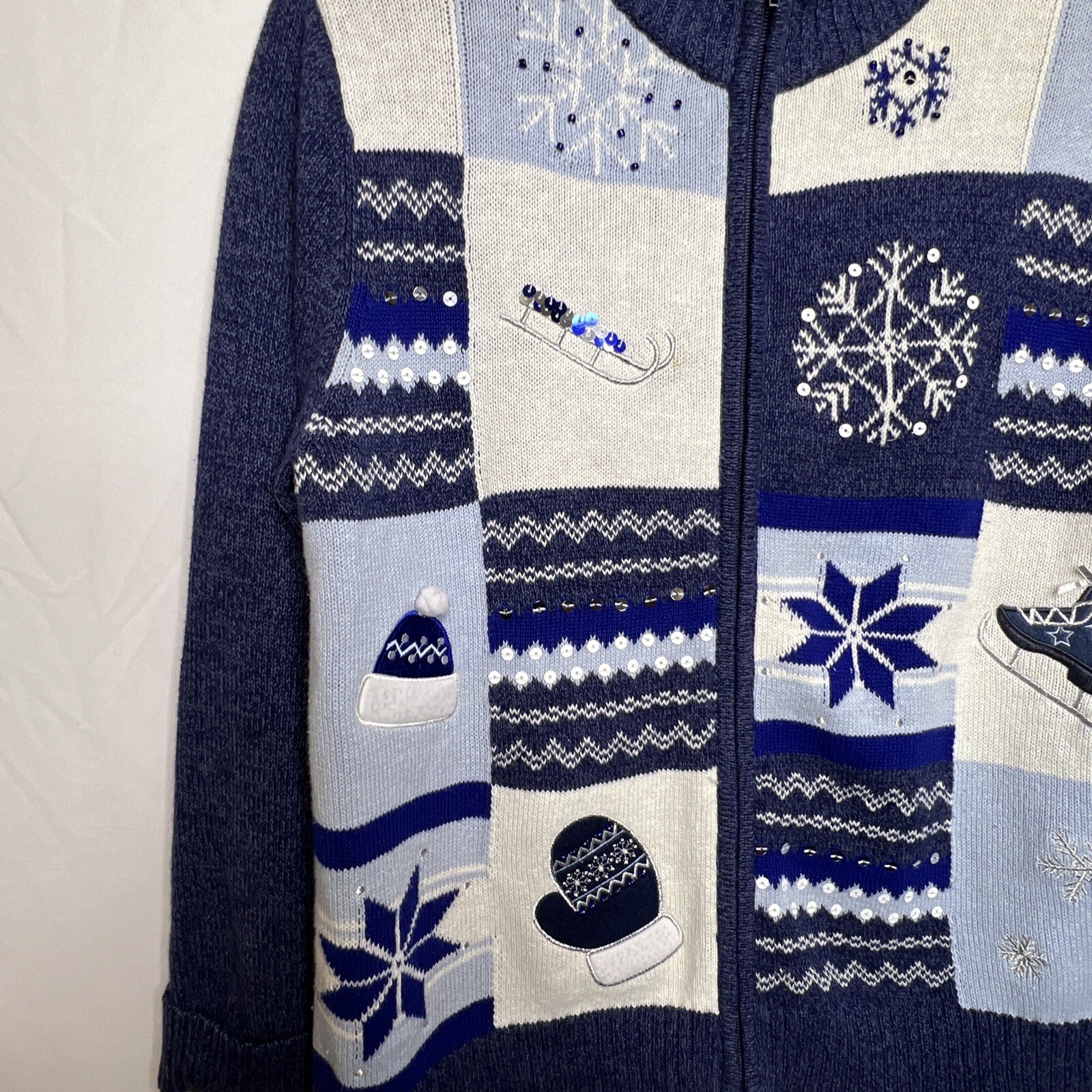 Classic Elements Blue Winter Sweater Snowflakes &… - image 3