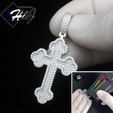MEN SOLID 925 STERLING SILVER ICY BLING MOISSANITE 3D CROSS PENDANT MP496