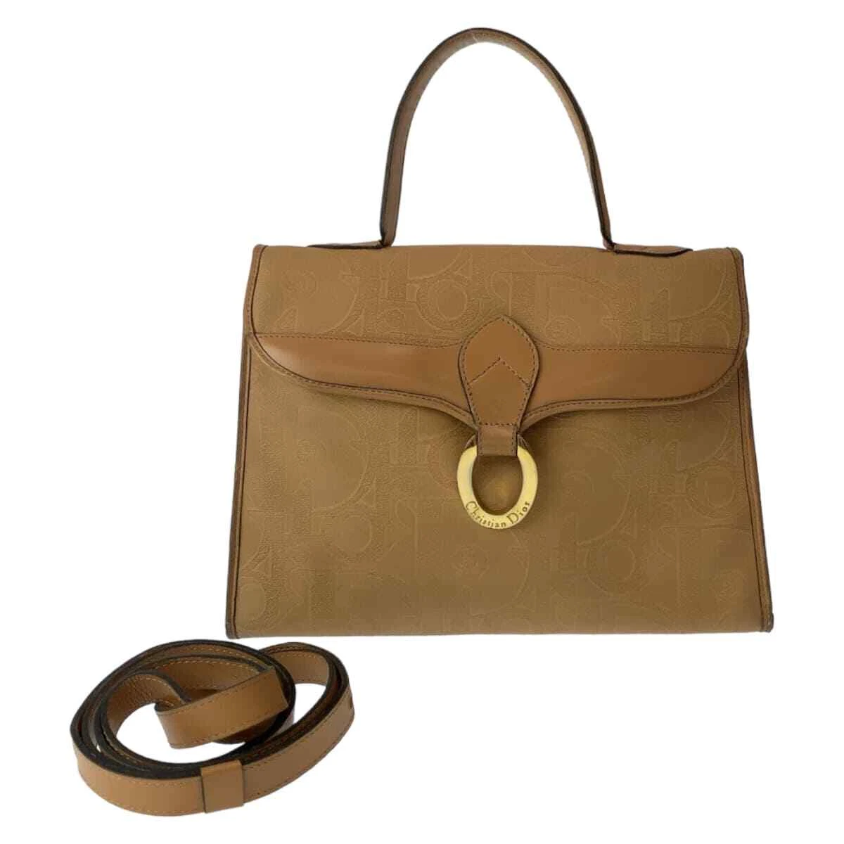Sac à main bandoulière trotteur vintage Dior 2WAY marron beige toile enduite/cuir