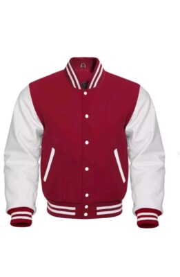 Men's Letterman Basketball Varsity Red Wool White Leather Sleeves Jackets