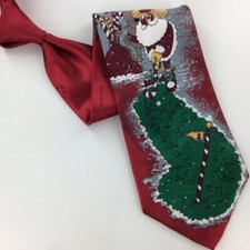 YULE TIE GREETINGS SANTA CANDY CANE RED Christmas Men's Necktie tie XO-147 NWT