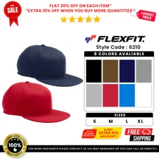 Flexfit 6210 Unisex ORIGINAL Premium 210 Fitted High Profile Flat Baseball Cap