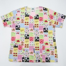 WS Gear Scrub Top Women Size Large Multicolor Short Sleeve Patterned Regular Fit