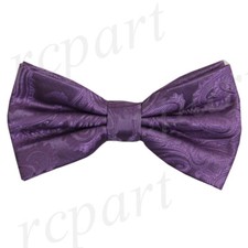 New Brand Q men's pre-tied bow tie paisley micro fiber formal wedding purple