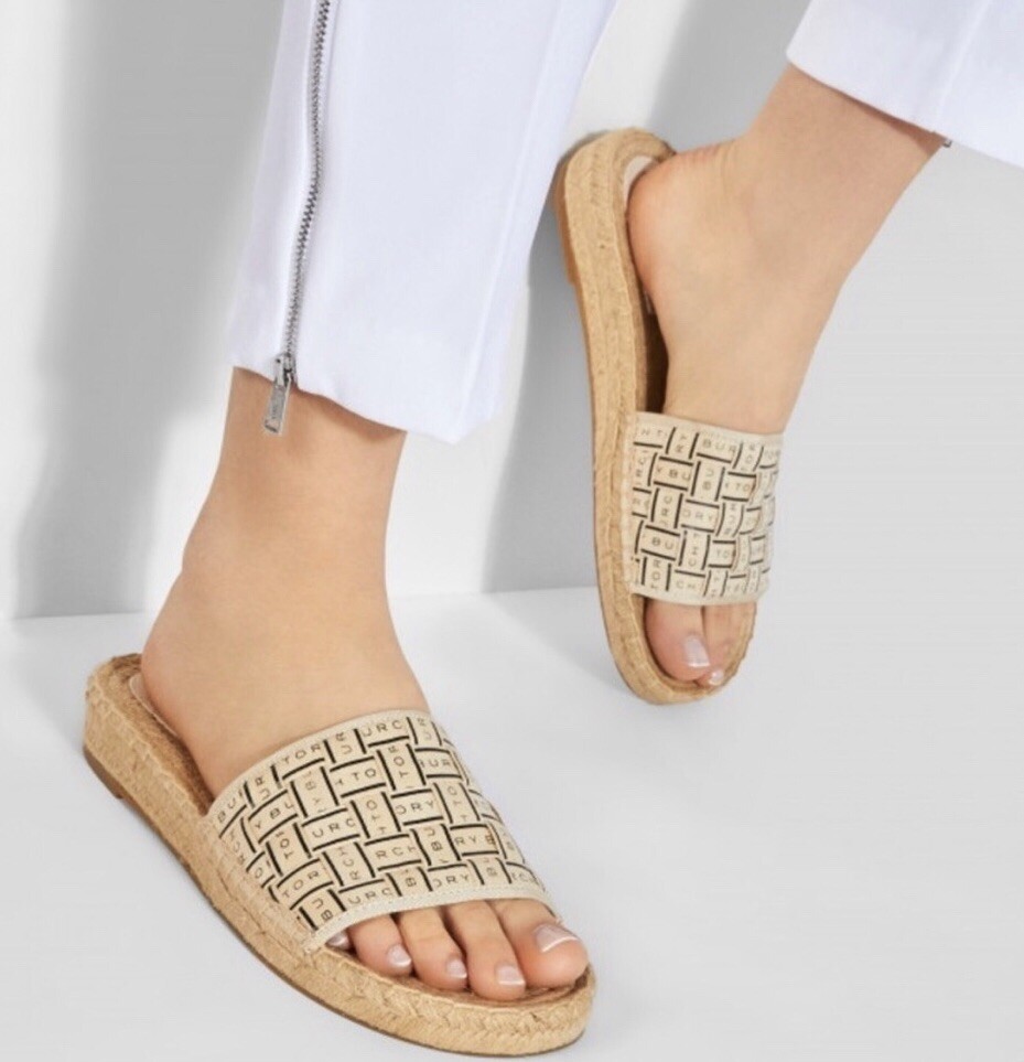 Tory Burch Ribbon Espadrille Ribbon Slide Herringbone Cream
