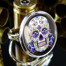 Blue Day of the Dead Sugar Skull Handmade Sterling Silver Ring